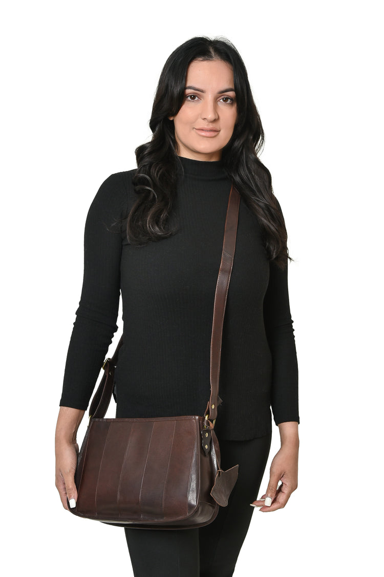 Stripy Shoulder Bag - Luxury Irish Soft Leather - Genuine Celtic Merchandise