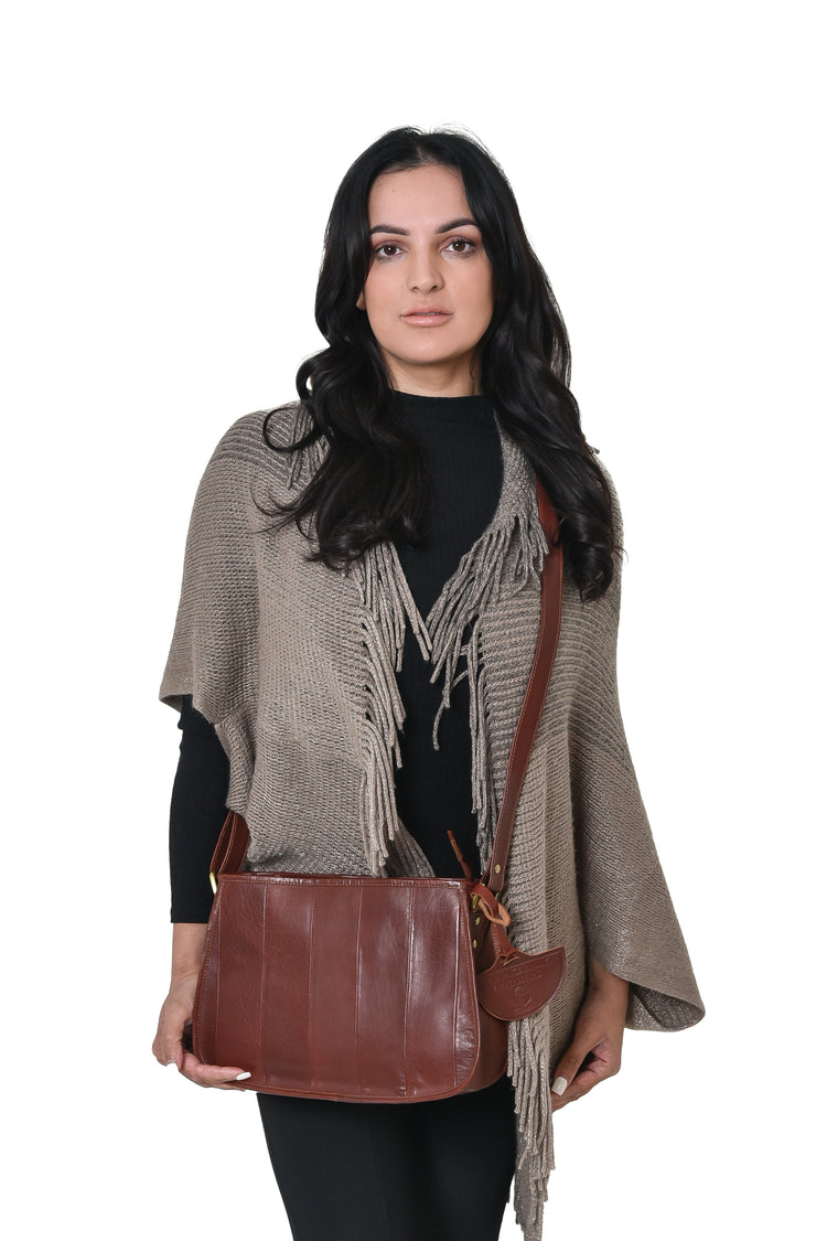 Stripy Shoulder Bag - Luxury Irish Soft Leather - Genuine Celtic Merchandise