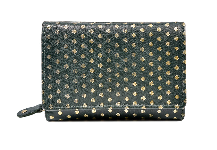 Gold Stamped all over Shamrock Wrap Purse - Luxurious Authentic Irish Leather, Genuine Celtic Merchandise