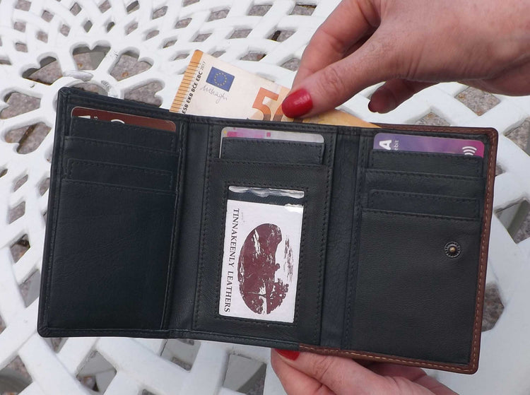 Wrap Purse Tan and Green Leather Spiral Design Luxurious Authentic Irish Leather, Genuine Celtic Merchandise