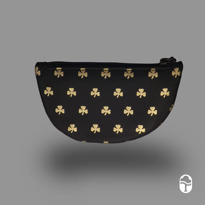 Gold Stamped all over Shamrock Half Moon Key Purse - Luxurious Authentic Irish Leather, Genuine Celtic Merchandise