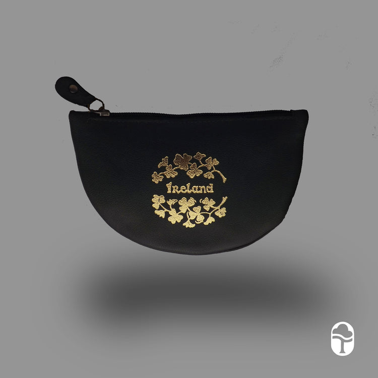 Gold Stamped Shamrock Half Moon Key Purse - Luxurious Authentic Irish Leather, Genuine Celtic Merchandise