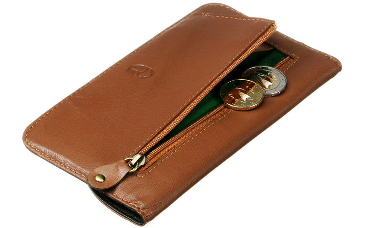 Luxury Irish Leather Celtic Spiral Motif Design Two Zip Compartment Purse - Genuine Celtic Merchandise