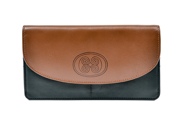 Luxury Irish Leather Celtic Spiral Motif Design Two Zip Compartment Purse - Genuine Celtic Merchandise