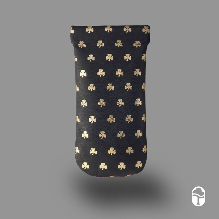 Luxurious Authentic Irish Leather Gold Embossed Shamrock Glasses Snap Case - Genuine Celtic Merchandise