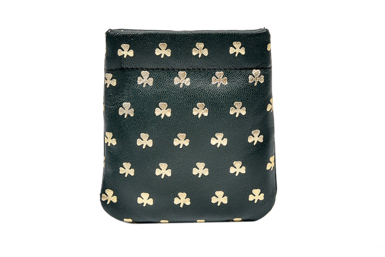 Shamrock Gold Embossed Snap Purse, Luxury Irish Green Leather, Celtic Design Purse