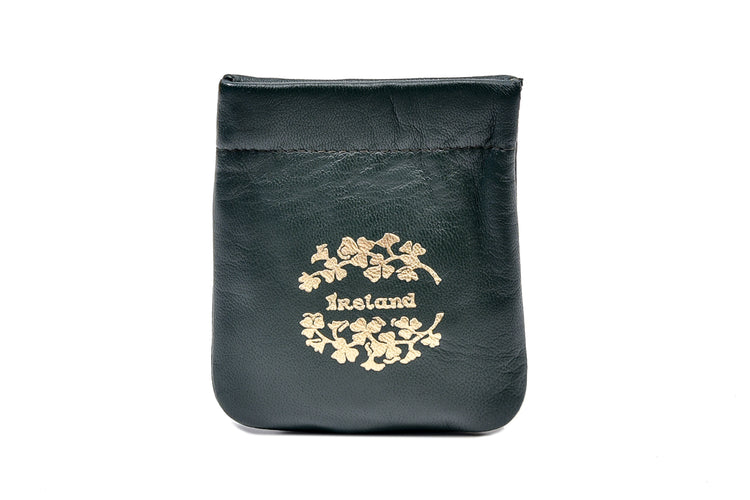 Shamrock Gold Embossed Snap Purse, Luxury Irish Green Leather, Celtic Design Purse