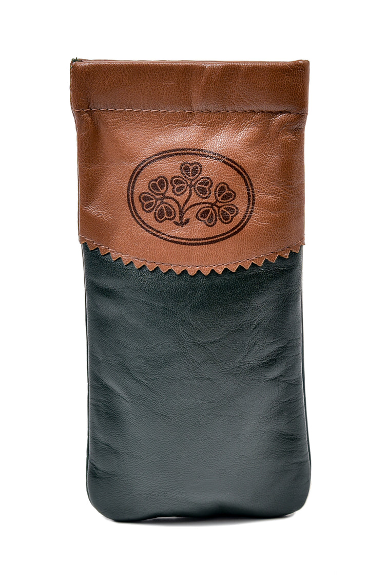 Luxurious Shamrock Design Irish Leather Glasses Snap Case - Genuine Celtic Merchandise in Brown, Tan & Red Leather