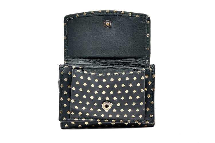 Gold Stamped all over Shamrock TriFold Wallet - Luxurious Authentic Irish Leather, Genuine Celtic Merchandise