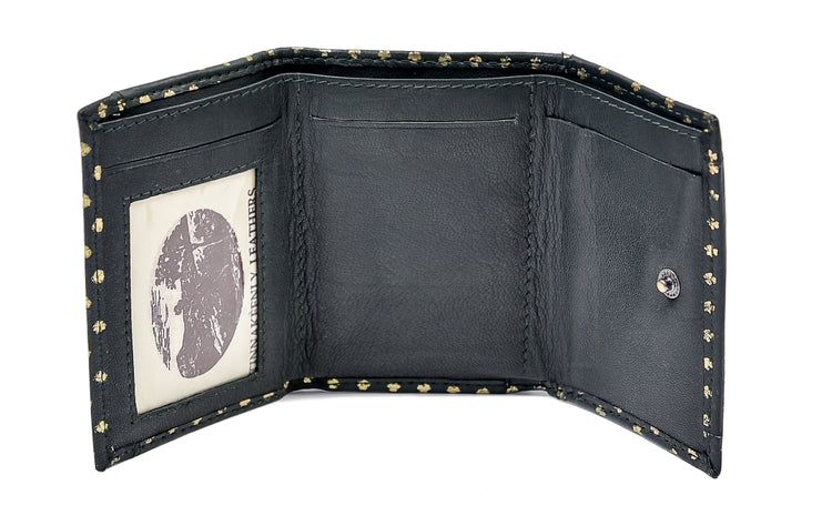 Gold Stamped all over Shamrock TriFold Wallet - Luxurious Authentic Irish Leather, Genuine Celtic Merchandise