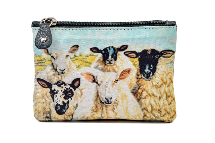 Luxurious Authentic Irish Leather Small Zip Purse with Irish Sheep Print - Genuine Celtic Merchandise
