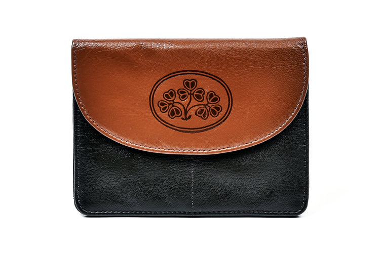Shamrock Spray Back Zip Purse - Luxurious Authentic Irish Leather, Genuine Celtic Merchandise