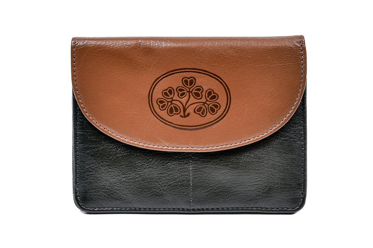 Shamrock Spray Back Zip Purse - Luxurious Authentic Irish Leather, Genuine Celtic Merchandise