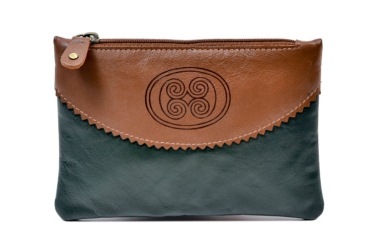 Celtic Spiral Motif Top Zip Purse - Luxurious Authentic Irish Leather, Genuine Celtic Merchandise