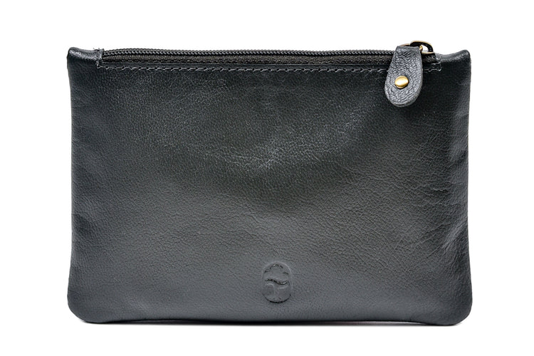 Top Zip Purse - Genuine Irish Soft Leather Purse, Embossed Gold Shamrock Gold Design