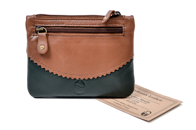 Three Zip Purse - Genuine Irish Soft Leather Purse, Celtic Spiral Design