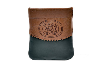 Celtic Spiral Motif Snap Purse, Luxury Irish Leather, Celtic Design Purse in Green and Tan