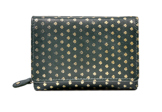 Gold Stamped all over Shamrock Wrap Purse - Luxurious Authentic Irish Leather, Genuine Celtic Merchandise