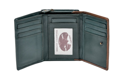 Wrap Purse Green and Tan Leather Shamrock Spray - Luxurious Authentic Irish Leather, Genuine Celtic Merchandise