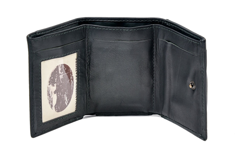 Luxurious Irish Leather Tri Fold Wallet - Ireland with Shamrocks & Gold Embossing