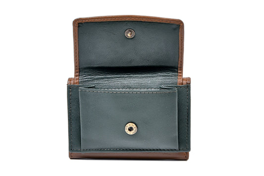 Tri Fold Wallet Tan and Green Leather Shamrock Spray Luxurious Authentic Irish Leather, Genuine Celtic Merchandise