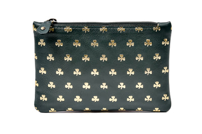 Gold Stamped all over Shamrock Top Zip Purse - Luxurious Authentic Irish Leather, Genuine Celtic Merchandise
