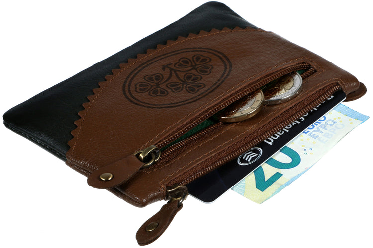 Traditional Irish Shamrock Design Three Zip Purse - Luxury Irish Leather, Genuine Celtic Merchandise