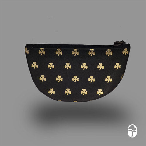 Gold Stamped all over Shamrock Half Moon Key Purse - Luxurious Authentic Irish Leather, Genuine Celtic Merchandise