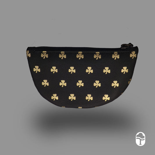 Gold Stamped all over Shamrock Half Moon Key Purse - Luxurious Authentic Irish Leather, Genuine Celtic Merchandise