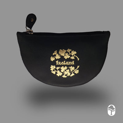 Gold Stamped Shamrock Half Moon Key Purse - Luxurious Authentic Irish Leather, Genuine Celtic Merchandise