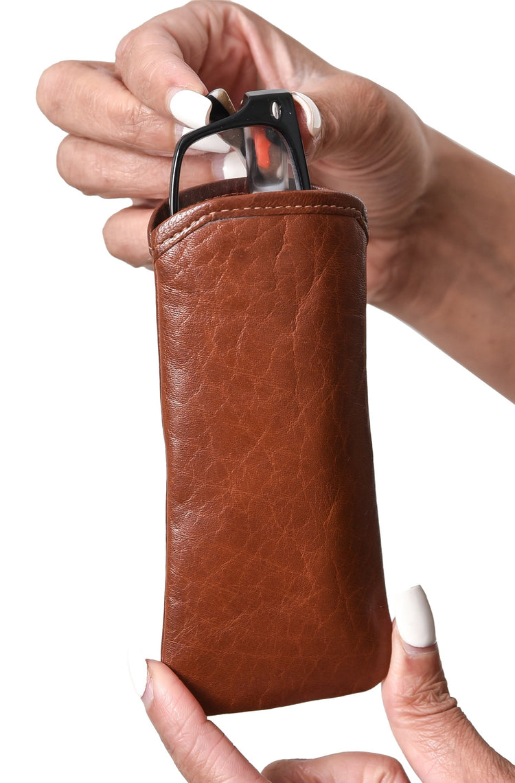 Luxurious Authentic Irish Leather Glasses Slip Case - Genuine Celtic Merchandise in Brown, Tan & Red Leather