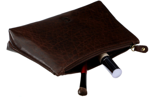Cosmetic Pouch in Dark Brown Leather  - Luxurious Authentic Irish Leather, Genuine Celtic Merchandise