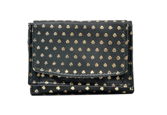 Gold Stamped all over Shamrock TriFold Wallet - Luxurious Authentic Irish Leather, Genuine Celtic Merchandise