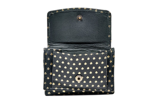 Gold Stamped all over Shamrock TriFold Wallet - Luxurious Authentic Irish Leather, Genuine Celtic Merchandise