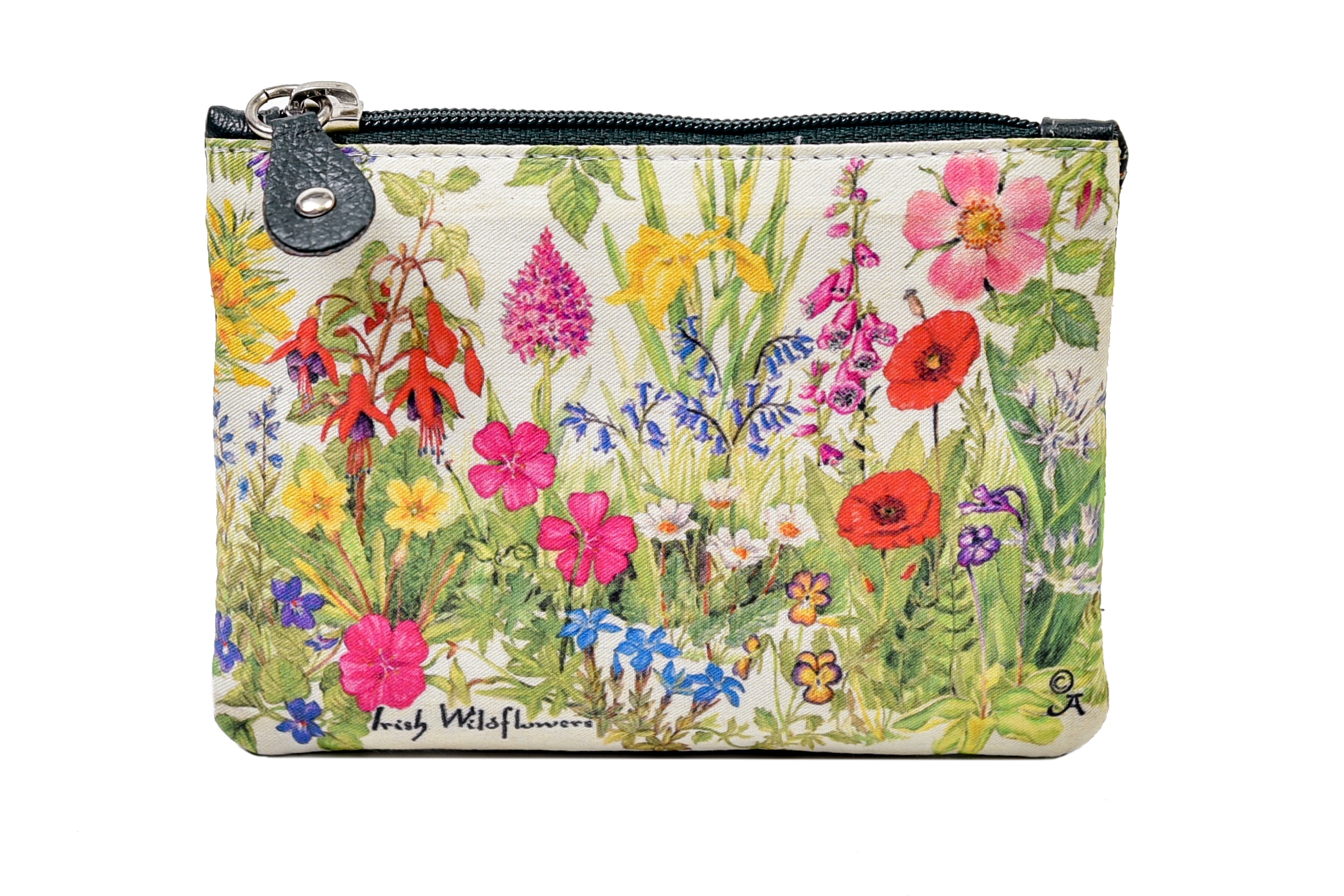 Luxurious Authentic Irish Leather Small Zip Purse with Irish Wildflower Print - Genuine Celtic Merchandise