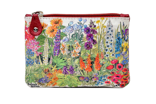 Luxurious Authentic Irish Leather Small Zip Purse with Summer Border Print - Genuine Celtic Merchandise