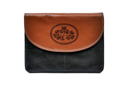 Shamrock Spray Back Zip Purse - Luxurious Authentic Irish Leather, Genuine Celtic Merchandise