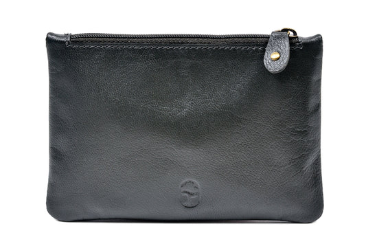 Top Zip Purse - Genuine Irish Soft Leather Purse, Embossed Gold Shamrock Gold Design