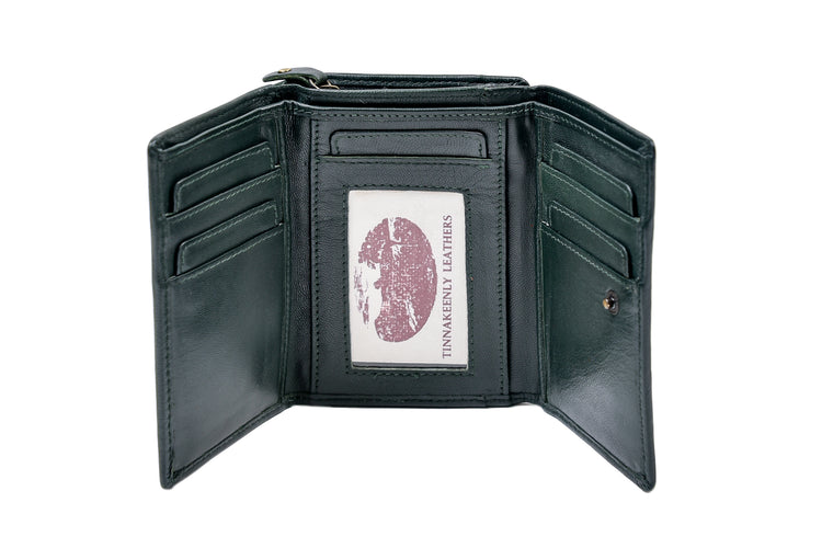 Gold Stamped Shamrock Wrap Purse - Luxurious Authentic Green Irish Leather, Genuine Celtic Merchandise