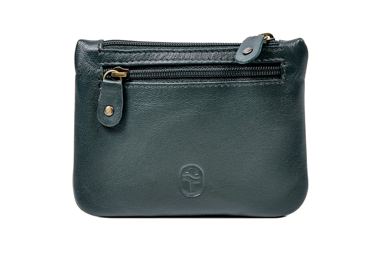 Three Zip Purse -  Luxury Soft Irish Leather and Foil Embossed Irish Shamrock Crest, Genuine Celtic Design Purse