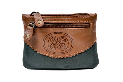 Three Zip Purse - Genuine Irish Soft Leather Purse, Celtic Spiral Design