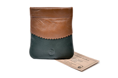 Shamrock Design Snap Purse, Luxury Irish Green & Tan Leather, Celtic Design Purse